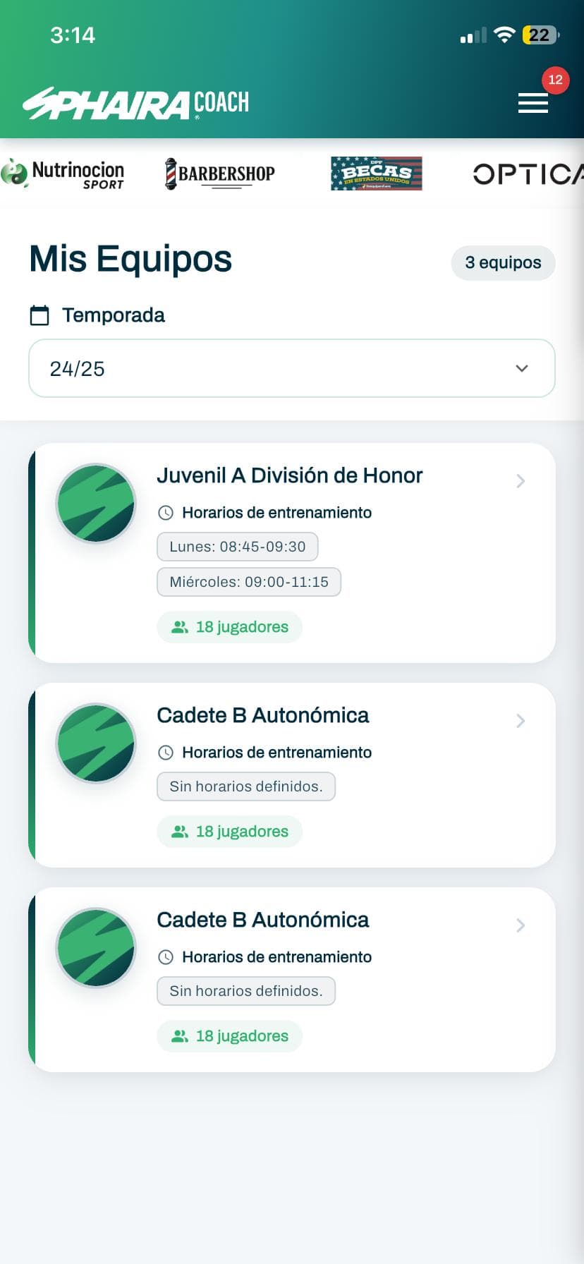 Vista móvil de estadísticas