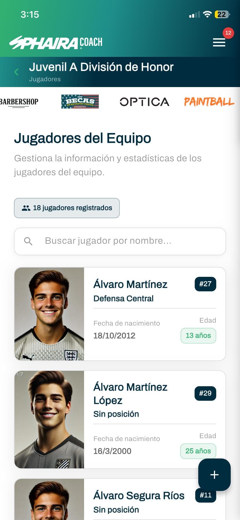 Vista móvil de equipos