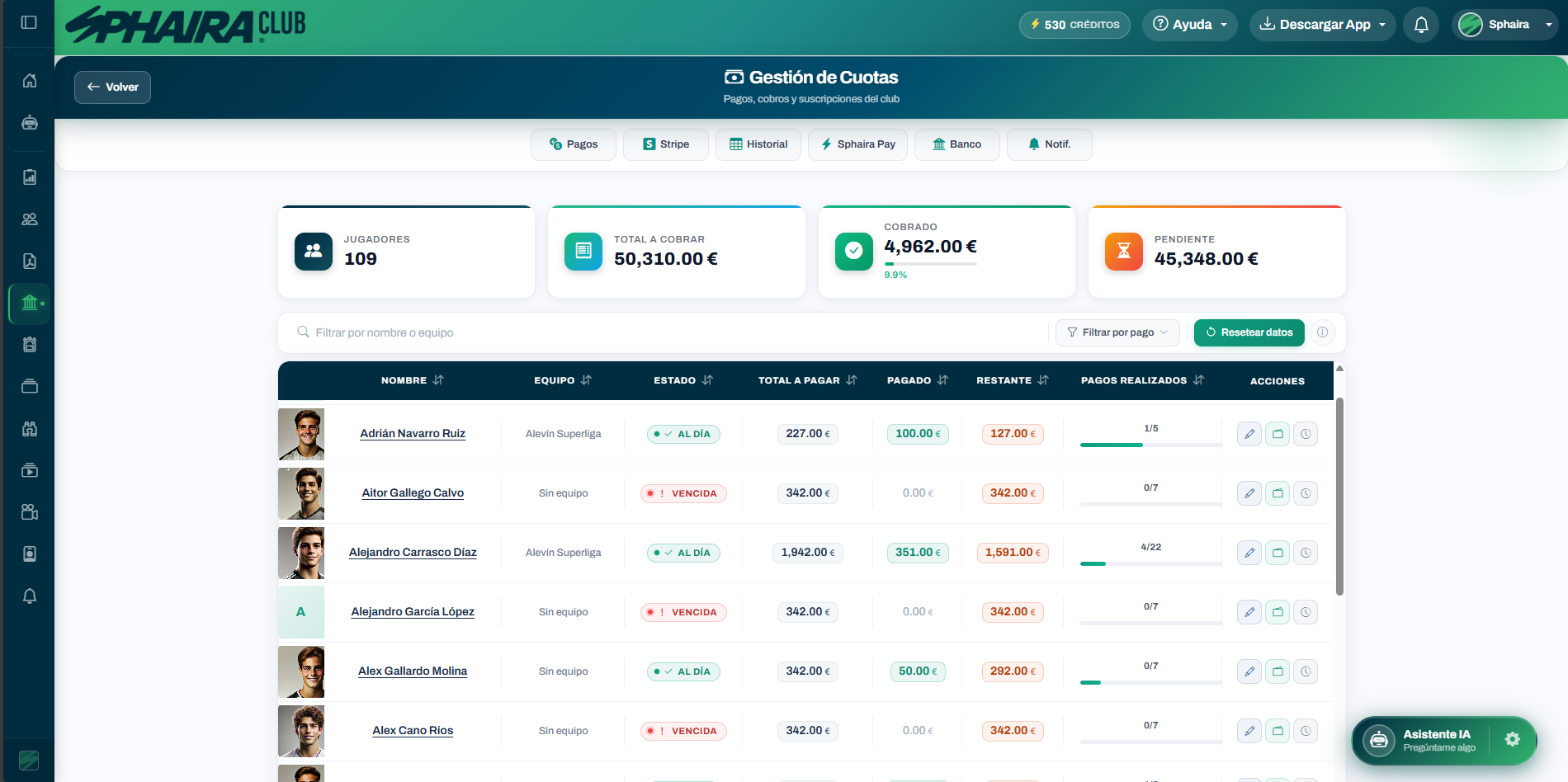 Full club accounting under control. Automatic payments without chasing anyone.